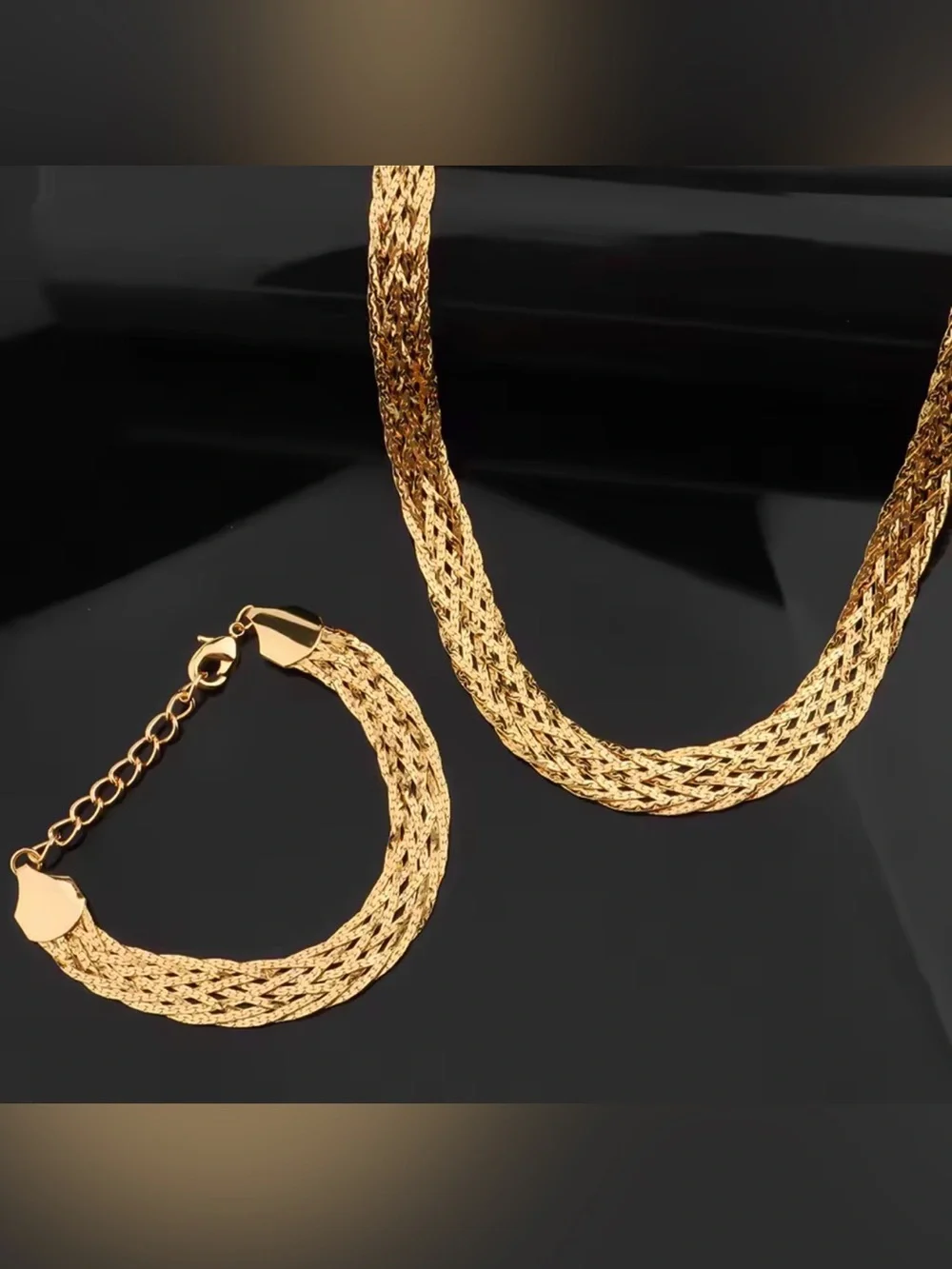 Elegant Gold-Tone Braided Necklace Bracelet& Earring 4 Pieces Set